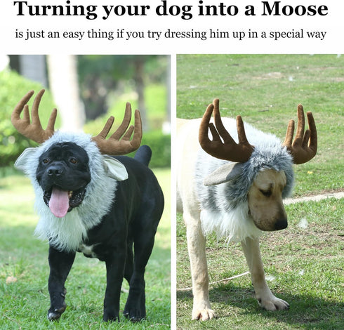 Onmygogo Funny Dog Halloween Costumes, Cute Furry Pet Wig for Halloween Christmas, Moose, Size M
