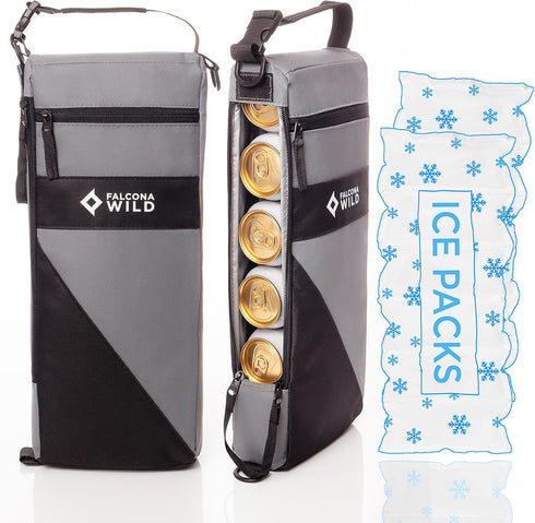 Golf Cooler Bag with 2 Ice Packs - Insulated Sleeve Holds 6 Beer Cans or 2 Wine Bottles, Fits in Golf Bags