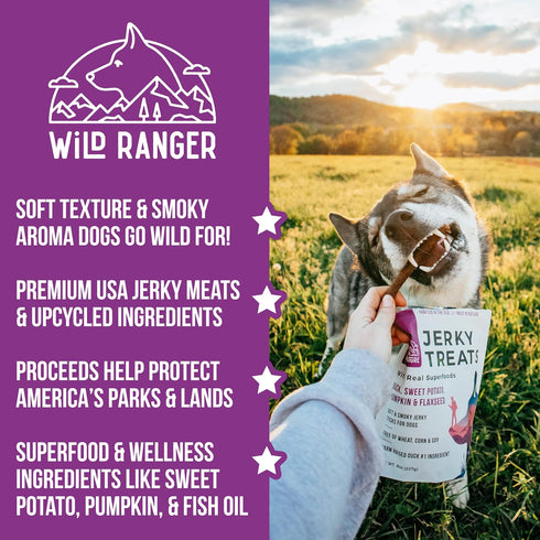WILD NATURE All Natural Jerky Dog Treats | Duck, Chicken, and Beef Jerky Dog Treats Made in The USA | High Protein