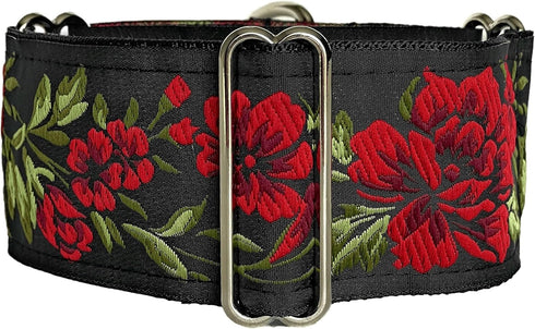 Martingale Dog Collar for Greyhound Saluki Whippet and Similar Breeds, 2'' Wide (M 11''-14'' and Leash Set), Red, Black