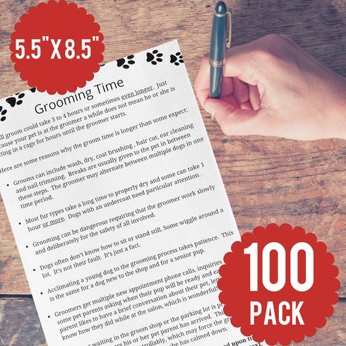 Grooming Time Pad (100 Sheets, 5.5" X 8.5") Describes Why a Dog Groom Takes 3 to 4 Hours or More