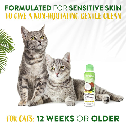 TropiClean Coconut Hypoallergenic Cat Shampoo | Gentle Kitten Shampoo for Sensitive Skin | 12 oz