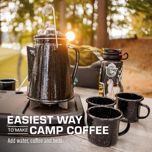 Set 12 Set 4 COLETTI Classic Enamel Coffee Percolator & Mugs The Most Nostalgic Camping Coffee Pot, Now Modernized