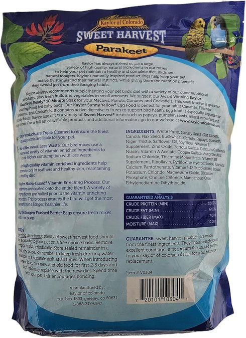 Sweet Harvest 4 lbs Parakeet Bird Food, Bag - Seed Mix for Parakeets Budgerigars Budgies