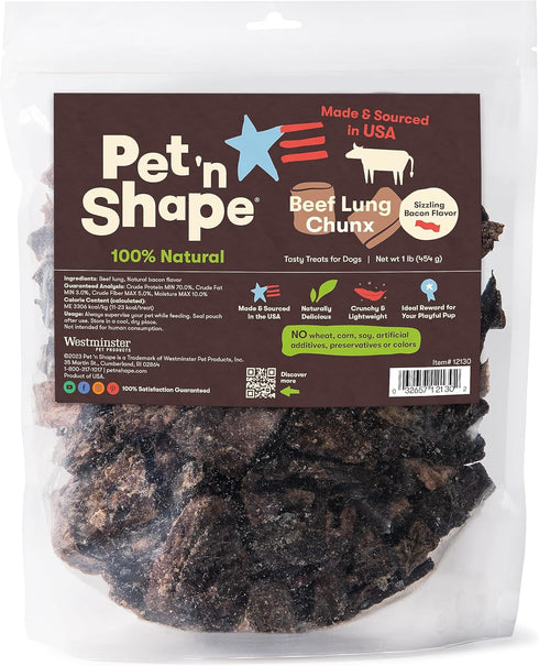 Pet 'n Shape Beef Lung Chunx Dog Treats - 16 Ounce - Made and Sourced in the USA