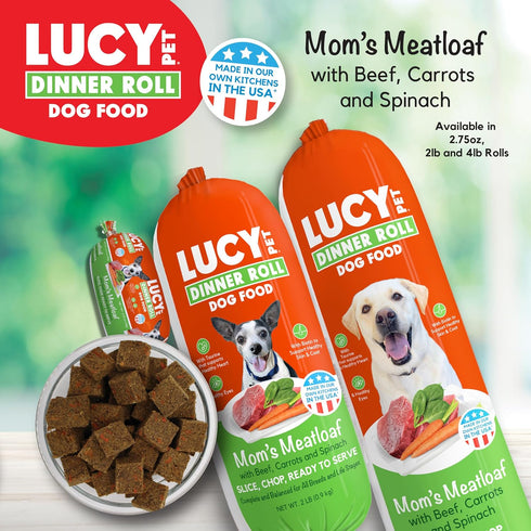 Lucy Pet Dinner Rolls-Mom's Meatloaf Beef with Carrots and Spinach 4lb