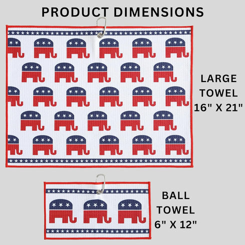 Republican Elephant Patriotic Golf Towel Set - Microfiber Waffle and Ball Towels with Clip for Women and Men