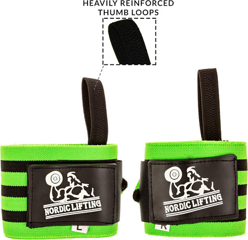 Nordic Lifting Wrist Wraps, Super Heavy Duty (1 Pair/2 Wraps), 24" Support for Weight Lifting and Cross Training