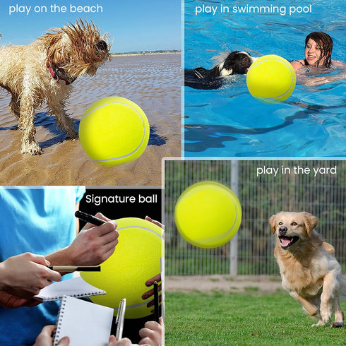 Dog Toy Ball - 9.5" Large Tennis Balls for Dogs, 2 Pack Inflatable Rubber Balls with Pump & Needle