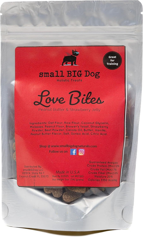 Love Bites Treats, 5oz - All-Natural Peanut Butter and Strawberry Hearts, 100% Natural Ingredients