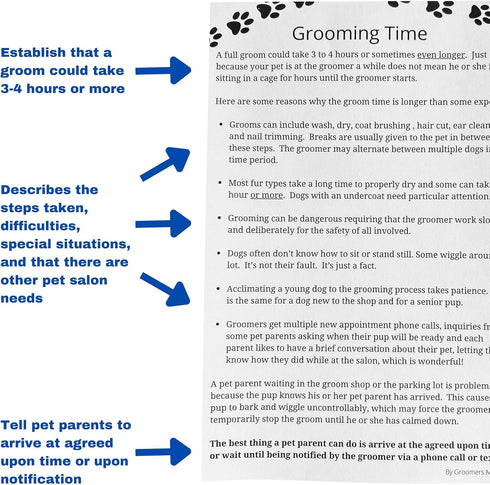 Grooming Time Pad (100 Sheets, 5.5" X 8.5") Describes why a dog groom takes 3 to 4 hours or more
