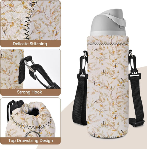 RICHEN Neoprene Water Bottle Carrier Bag with Adjustable Shoulder Strap,Insulated Water Bottle Cover for Stainless