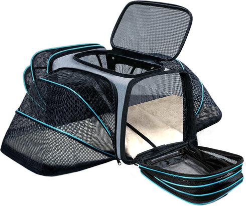 Expandable Pet Carrier - Airline Approved for Small Pets, Removable Pad and Pockets, TSA Compliant