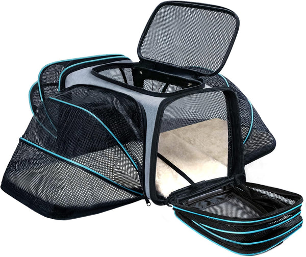 Expandable Pet Carrier - Airline Approved for Small Pets, Removable Pad and Pockets, TSA Compliant