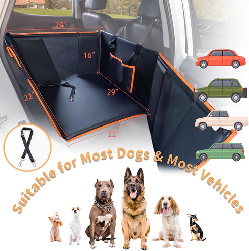YOVEEKLE Hammock 4 Large Dog Car Seat for Medium Dogs, Waterproof Faux Leather Pet Carrier for Active Pets at Back Seat