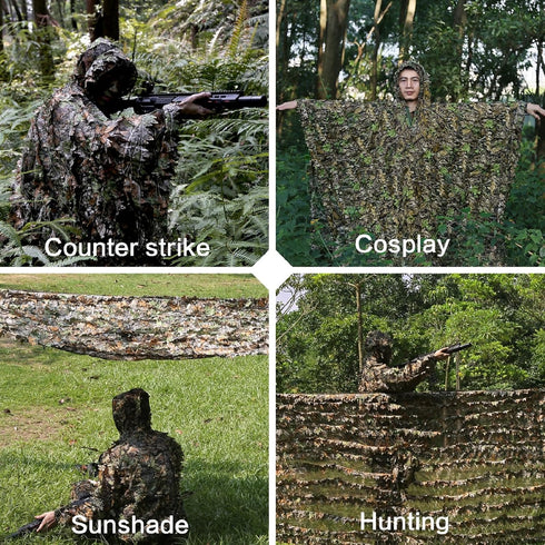 Zicac Outdoor Ghillie Suit | 3D Leafy Camo Poncho for Men | Hunting, Bird Watch, Military CS Cloak