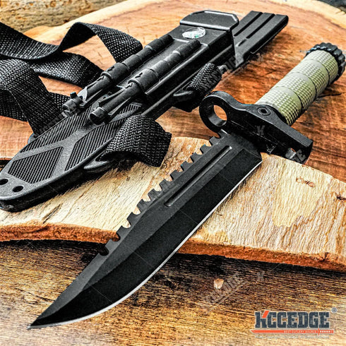 Tactical Hunting Knife 13.75" Fixed Blade - Survival Knife with Combat Blade, Camping Accessories, Survival Gear (Olive