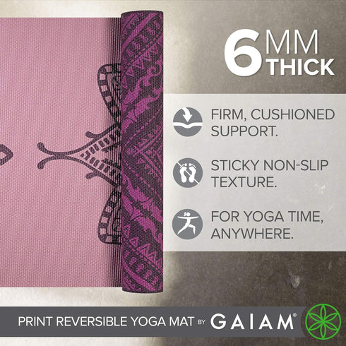 Gaiam Yoga Mat - Premium 6mm Print Reversible Extra Thick Non Slip Exercise & Fitness Mat (68" x 24")
