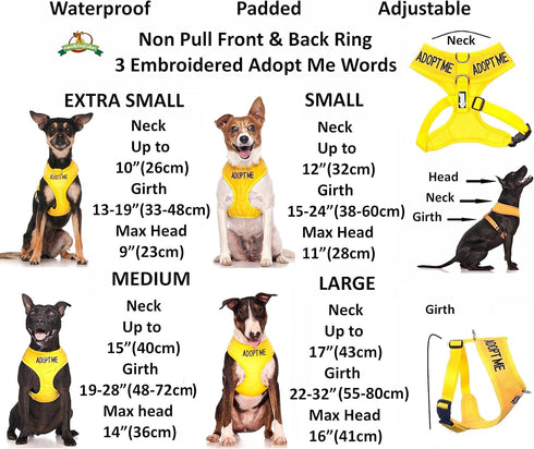 Dexil Limited Adopt ME Yellow Color Coded Non-Pull Dog Harness - Padded and Waterproof Vest - XS