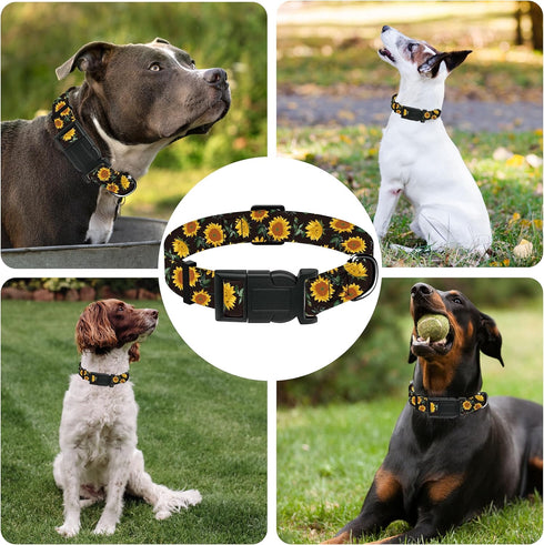 Dog Collar for Boys Girls, Sunflower Puppy Collar for Small Medium Large Dogs, Adjustable Soft Floral Pet Collar with