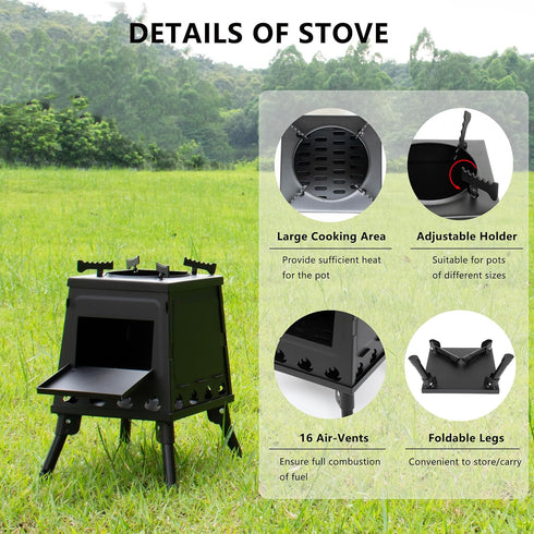Portable Camping Wood Stove - Mini Outdoor Wood Burning Stove with Carrying Bag for Cooking and Heating