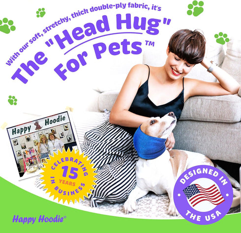 Happy Hoodie The Original Calming Band for Dogs & Cats - for Anxiety Relief – Noise Canceling for Fireworks, Thunderstorms, Pet Grooming & Force Drying - Dog Calming Aid Since 2008 (X-Large, Black)