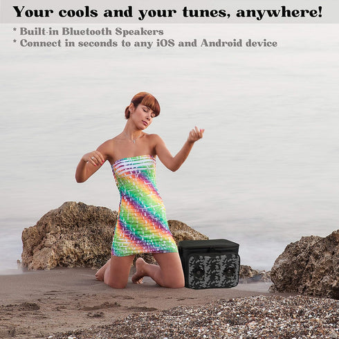 Insulated Cooler Bag with Bluetooth Speakers, Holds 24 Cans, Rechargeable Battery for iOS & Android, Leakproof