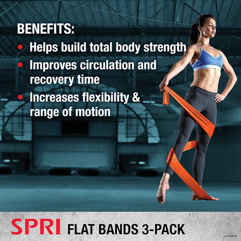 SPRI Flat Bands 3-Pack, Resistance Band Kit Set with 3 Levels for Strength Training and Body Workout