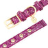 Blueberry Pet Adjustable Dog Collar in Cerise Pink, Glam Life Gold Stamping Lace, Neck 7.5-10", for Small Breed