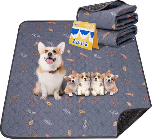 Washable Pee Pads for Dogs, 2 Pack Super Absorbent Non-Slip Reusable Pads for Dog Playpen, Crate, Floor