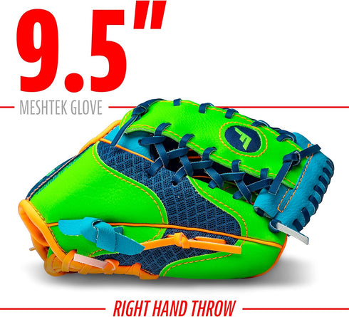 Franklin Sports Kids Baseball Glove + Ball Set, Meshtek Youth Teeball Gloves, Left + Right Hand, 9.5" Inch