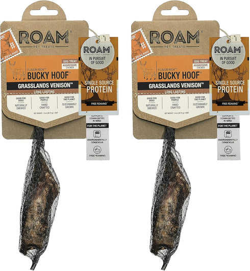ROAM Pet Treats Bucky Hoof Pack of 2 – Grasslands Venison Hoof Dog Chew, Single Ingredient, Grain-Free