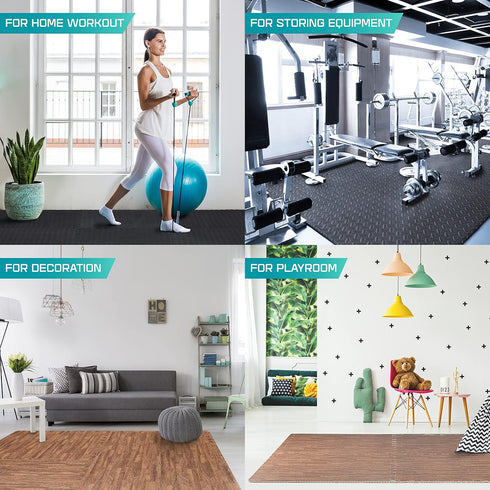 Yes4All 12, 16, 36 SQ. FT Puzzle Exercise Mat Tiles for Home Gym, EVA Foam Floor Padding with Border