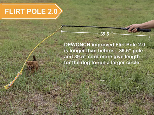 Dewonch Flirt Pole Dog Toys for Training & Exercise, Durable Teaser Stick with Fleece Rope Lure