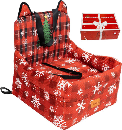CABZOON 35lbs,Elevated 2 Christmas Dog Car Seat for Small/Medium Dogs Up to Cushion Fits in Front/Back Seat,Travel