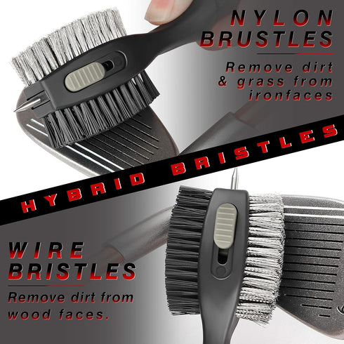 Brush(Grey(1 CHAMPKEY PRO Retractable Golf Club Brush - Oversized Brush Head with Soft Rubber Hand Grip & Retractable
