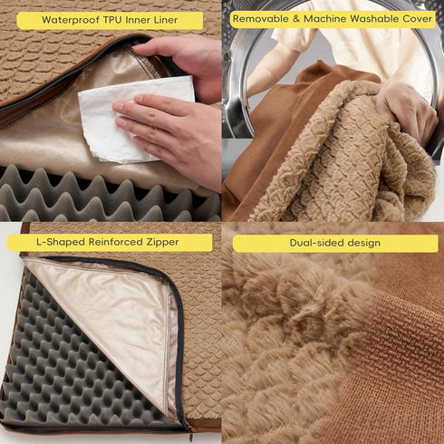 Sytopia 41 Inch XLarge Dog Bed, Reversible Waterproof Orthopedic with Removable Washable Cover for Large Dogs, Brown