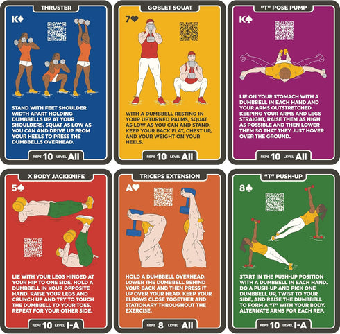 52 Sets (2019 Pack) Stack Dumbbell Exercise Cards. Workout Playing Card Game. Video Instructions Included. Perfect