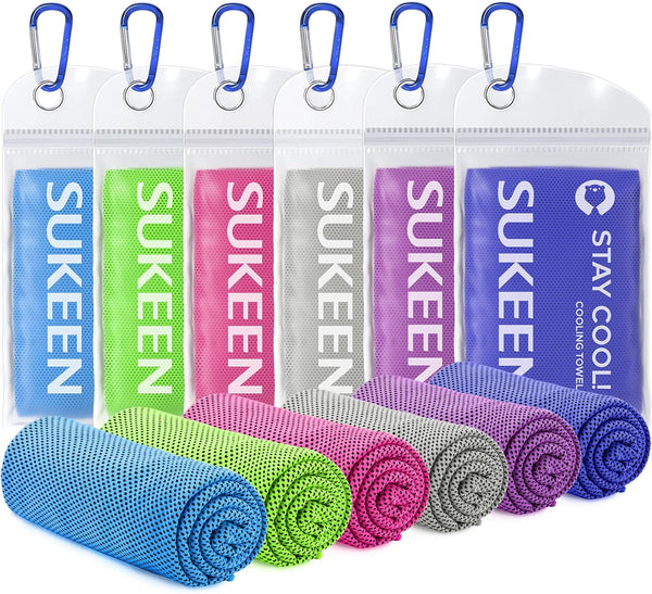Sukeen Cooling Towels 6 Pack (40"x12"), Quick Dry Sport Camping Cooling Towels for Neck and Face, Cold Towel for Hot