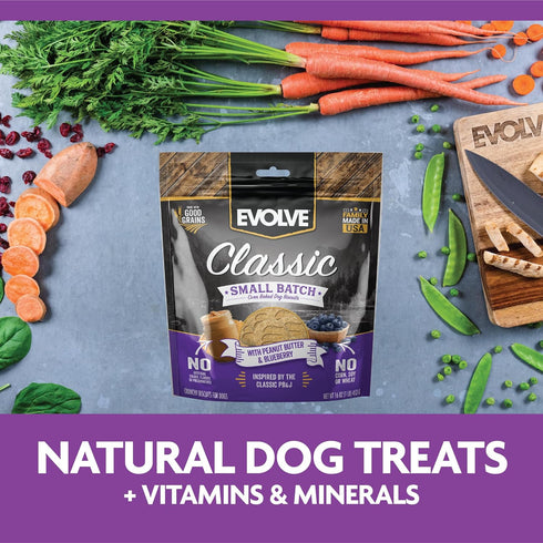 Evolve Classic Small Batch Oven Baked Dog Treats, Peanut Butter and Blueberry Biscuits, 16oz