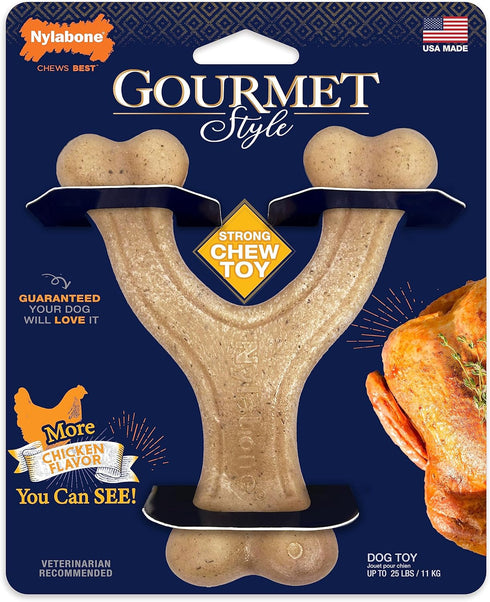 Nylabone Gourmet Style Strong Chew Wishbone Dog Toy, Chicken Flavor, Small/Regular (1 Count)