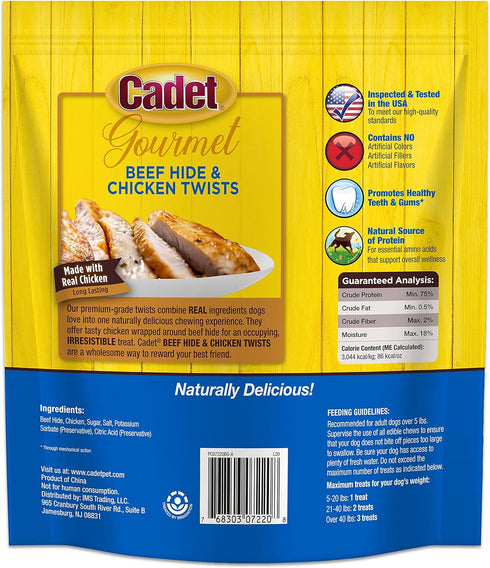 5-Inch 50 Count Cadet Gourmet Beef Hide Twist Chew Sticks, Long-Lasting and Natural Rawhide Chews for Dogs, Inspected