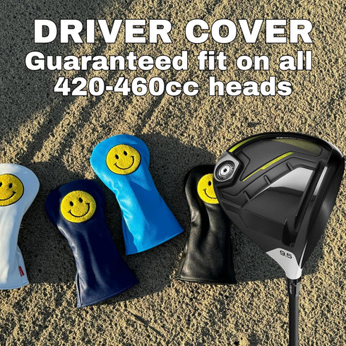 Funny Happy Smile Emoji Driver Headcovers | Smiley Face Club Covers with Rubber Magnet for Secure Positioning