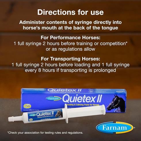 Farnam Quietex II Horse Calming Supplement Paste, 32.5 ml Syringe - Helps Manage Nervous Behavior in Horses