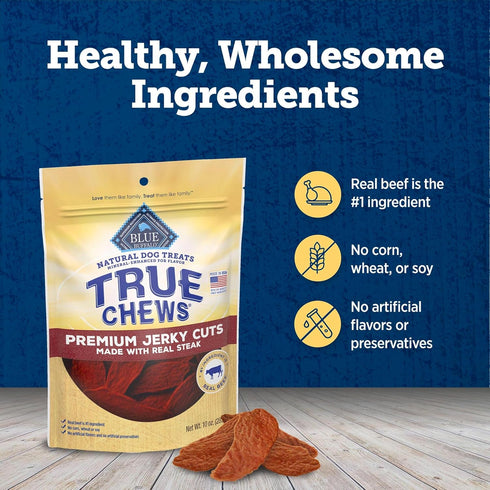 10-oz Blue Buffalo True Chews Premium Jerky Cuts Dog Treats, Made in the USA with Natural Ingredients, Beef, Bag