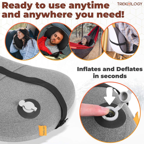 TREKOLOGY Inflatable Camping Pillow with Removable Cover, Ultralight Portable Compact Pillow for Backpacking, Hiking,