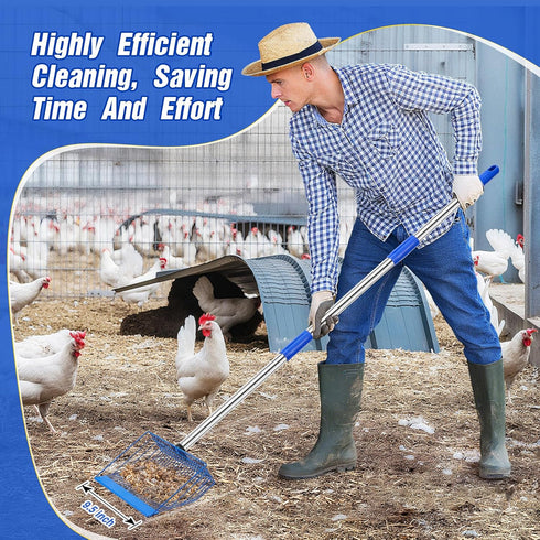 35" 64" Large Chicken Poop Scooper, Heavy Duty Chicken Coop Scoop for Sand, to Adjustable Stainless Steel Handle