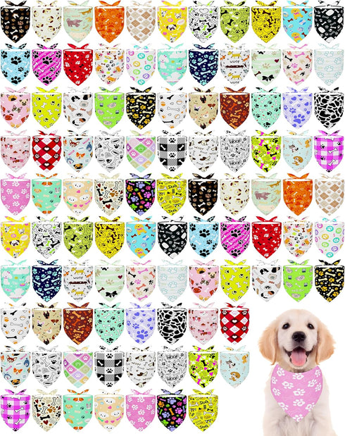 PET SHOW 100 Pack Dog Bandanas Bulk Seamless for Small Medium Dogs
