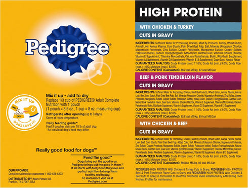 Pedigree High Protein Wet Dog Food Pouches, Variety Pack, 3.5 oz. Pouches,(Pack of 18)