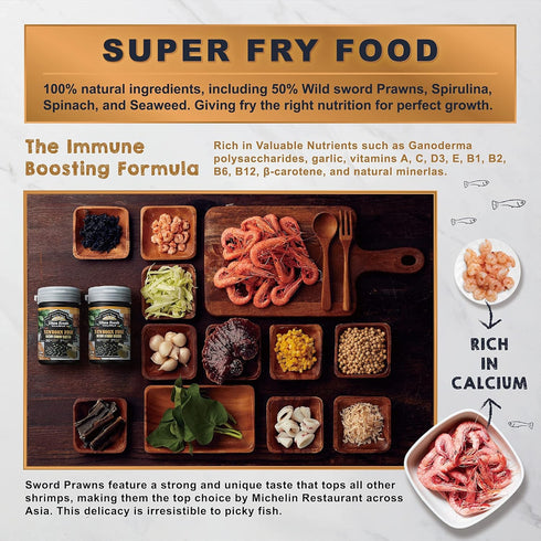 50% Ultra Fresh Baby Fish Food with Sword Prawn Shrimp, Slow Sinking, Substitute for Brine Shrimp - For Fry Health